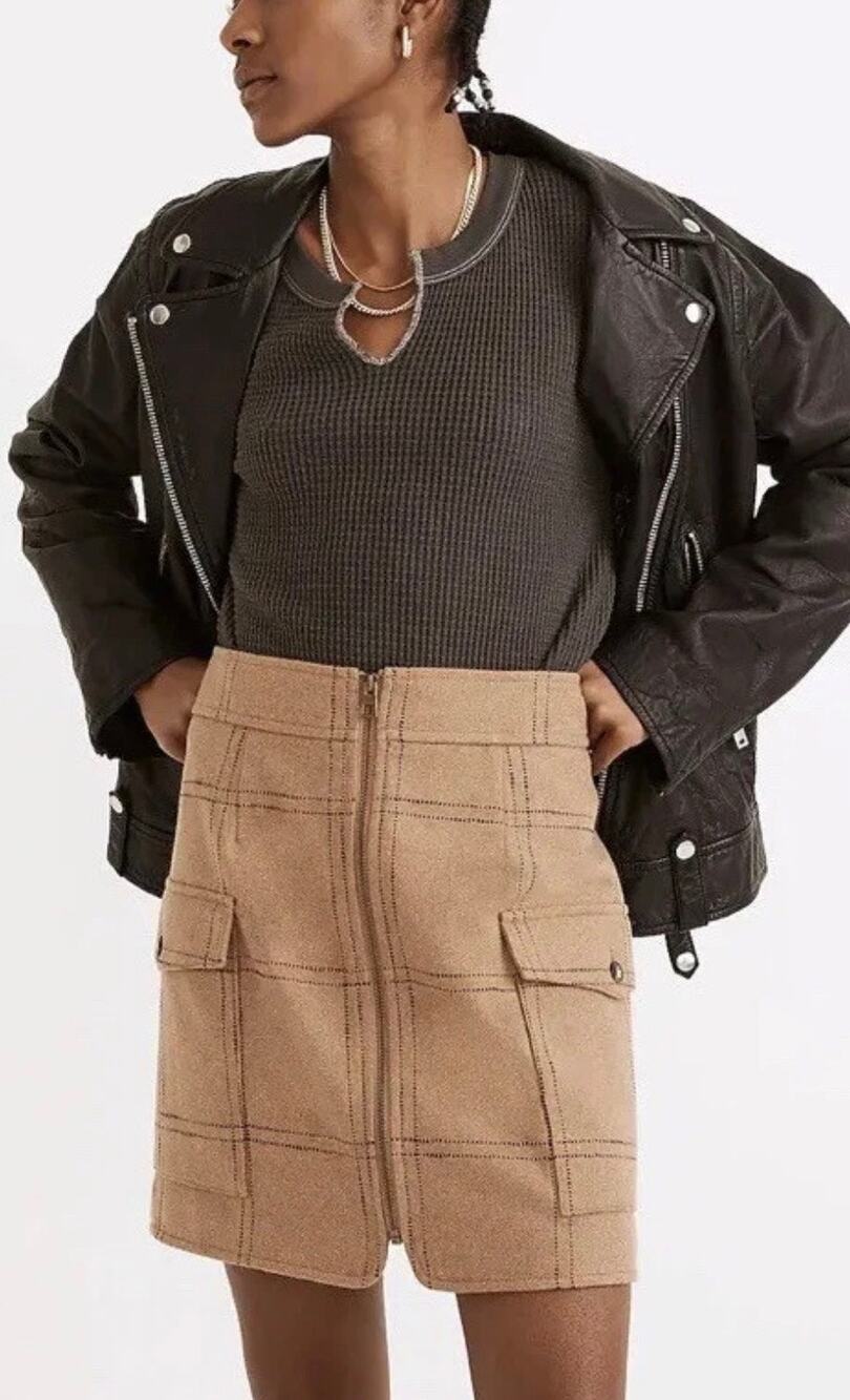 Madewell Zip-Front Mini Skirt in Windowpane Pattern